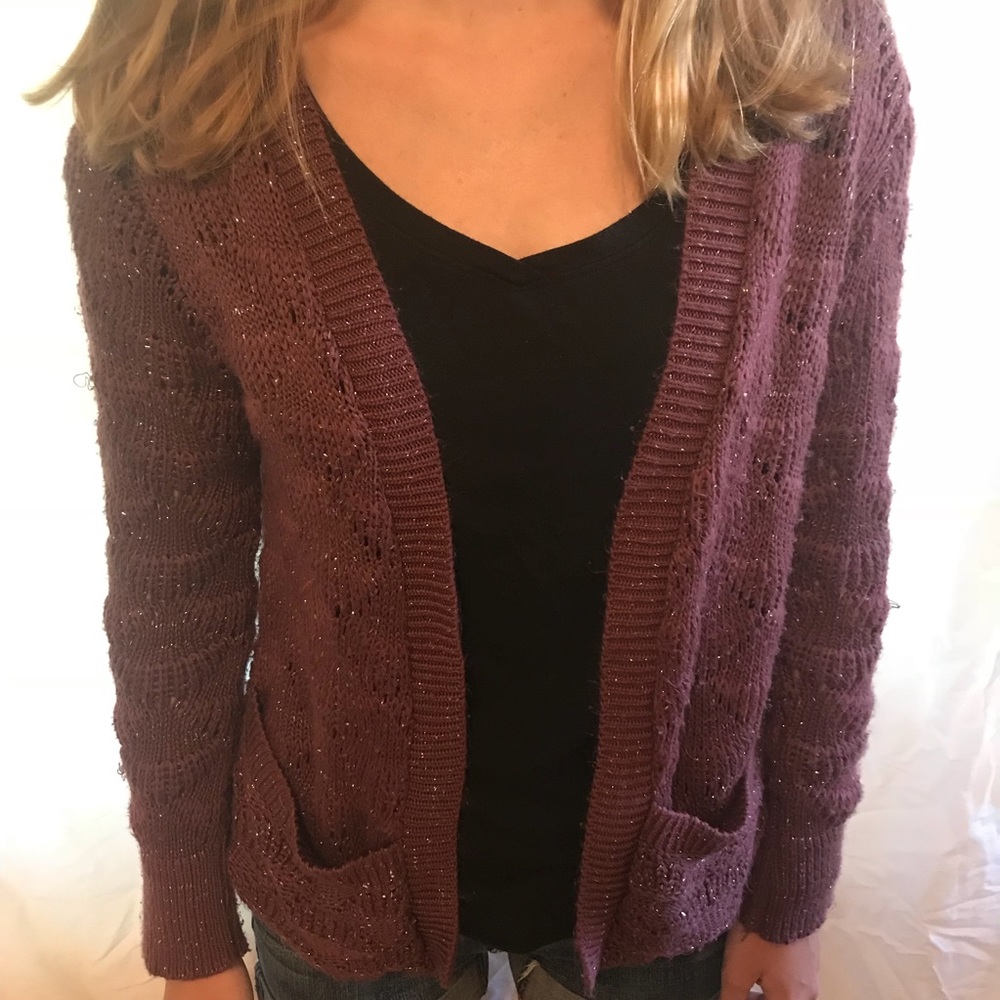 Plum cardigan with silver sparkles